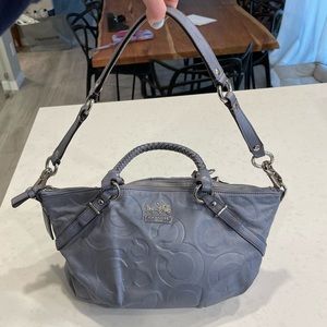 Coach Blue Grey Monogram Leather Shoulder Bag